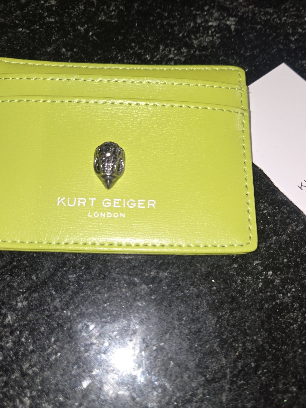 Kurt Geiger Lime Green Cardholder with Skull Stud